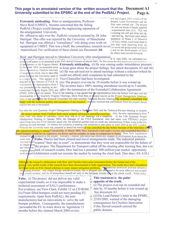 Annotated EPSRC report pages Written account